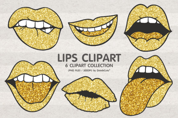 Download Gold Glitter Lips Clipart Sublimation - Glitter Collection