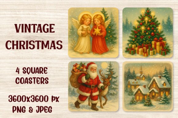 Download Vintage Christmas Coasters PNG Clipart - Christmas coasters Collection
