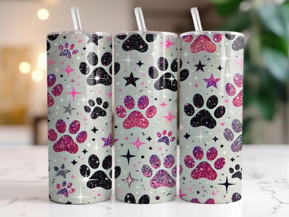 Download Glitter Dog Paw 20oz Skinny Tumbler Wrap - Glitter Collection