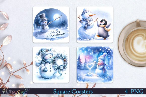 Download Cozy Snowman Christmas Coasters - Christmas coasters Collection