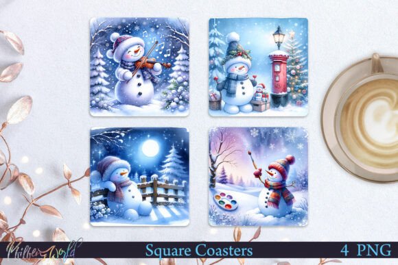 Download Snowman Cottage Christmas Coasters - Christmas coasters Collection