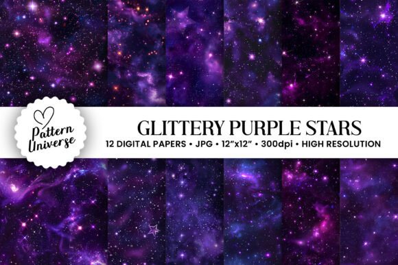 Download Glittery Purple Galaxy Stars Background - Glitter Collection