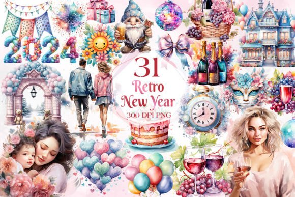 Download Retro Happy New Year Sublimation Clipart - New year sublimation Collection