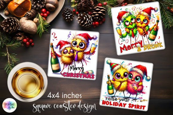 Download Funny Christmas Coasters with Funny Bird - Christmas coasters Collection